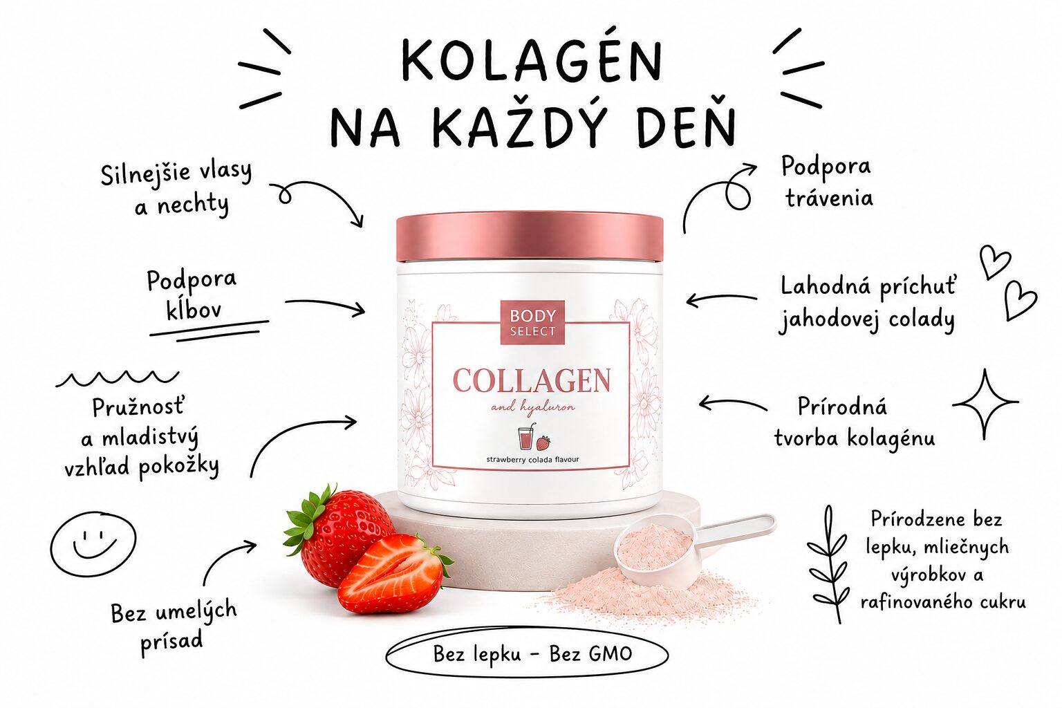 Kolagén jahodová koláda hydratuje pleť, BodyMind