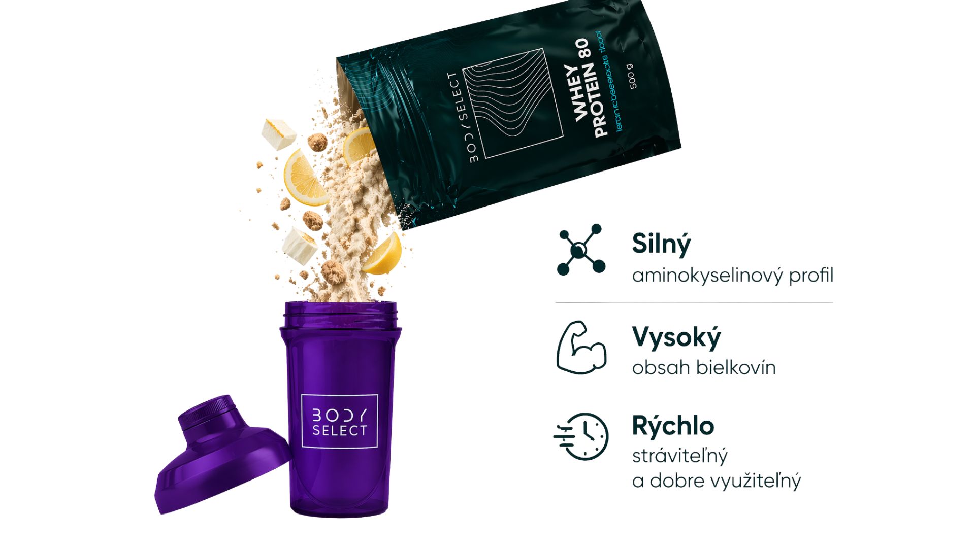 Whey proteín Citrónový cheesecake, rast svalov, 