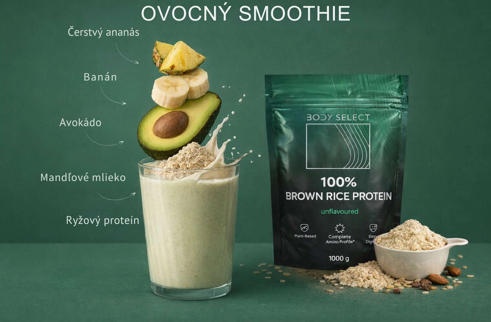 Proteín z hnedej ryže 100%, pred aj po tréningu na rast svalov a ich ochranu, BodyMind