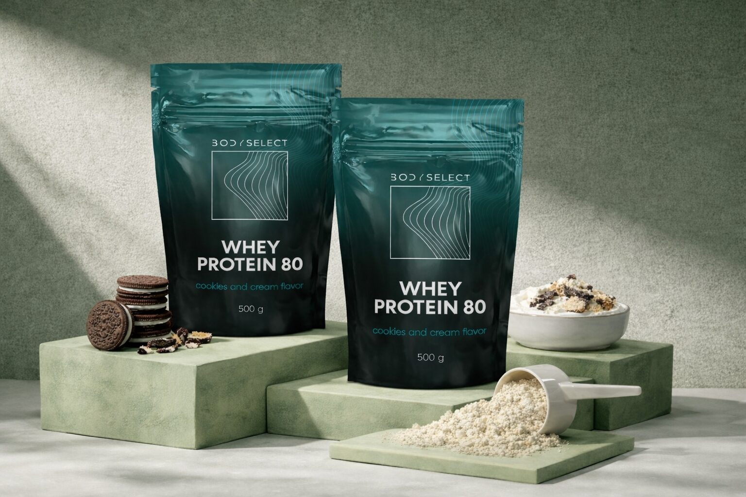 Whey protín Cookies and cream, ideálny pre športovcov na rast svalov, BodyMind