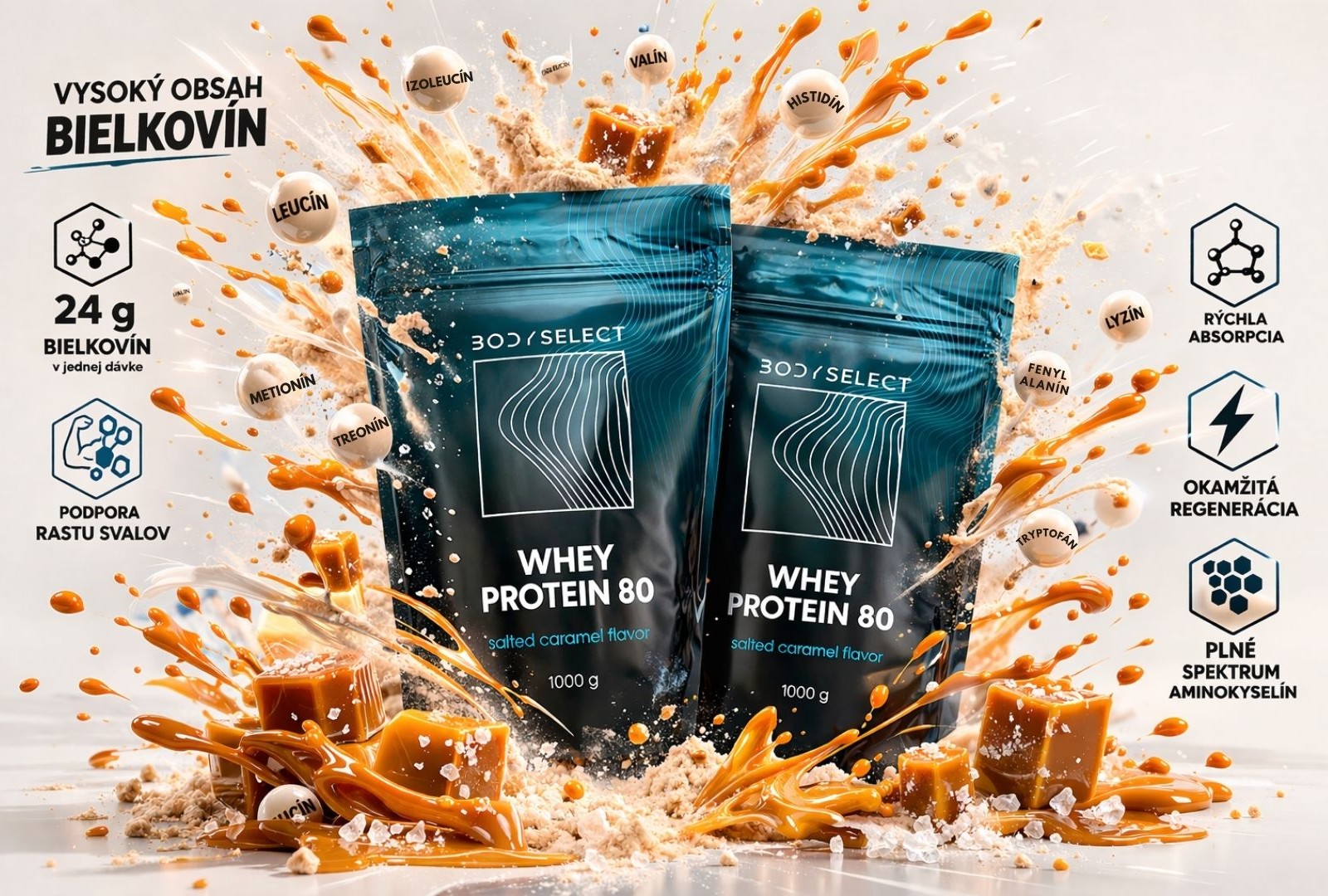 Srvátkový proteín Slaný karamel, rast a ochrana svalovej hmoty, BodyMind