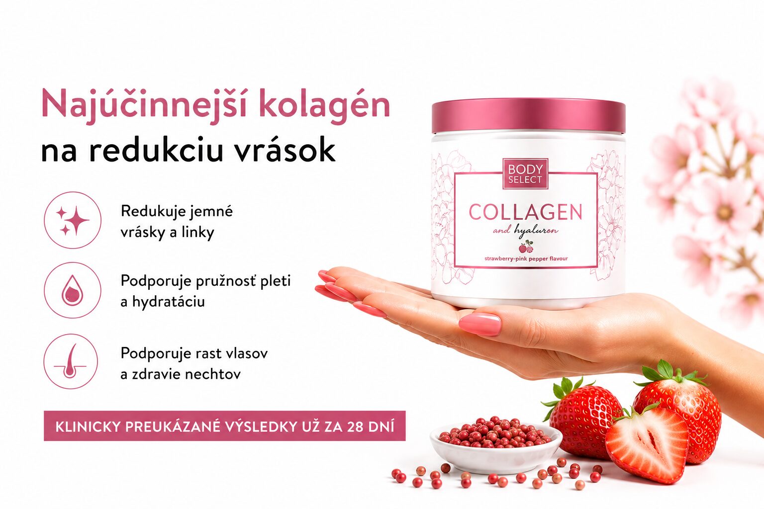 Kolagénový prášok jahoda korenie, až 10500 mg v jednej dávke, BodyMind