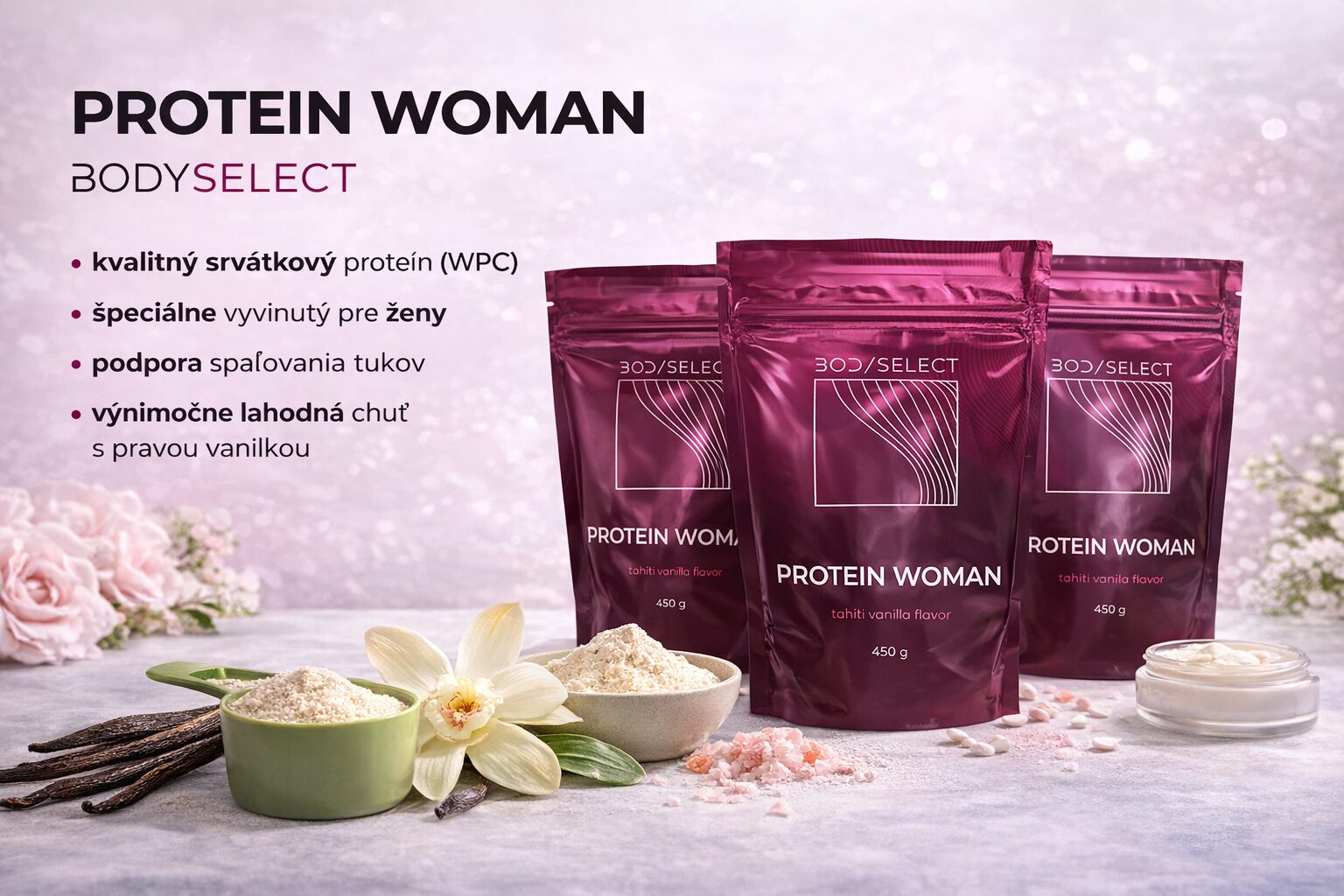 Proteín woman tahiti vanilka, extra sila, BodyMind