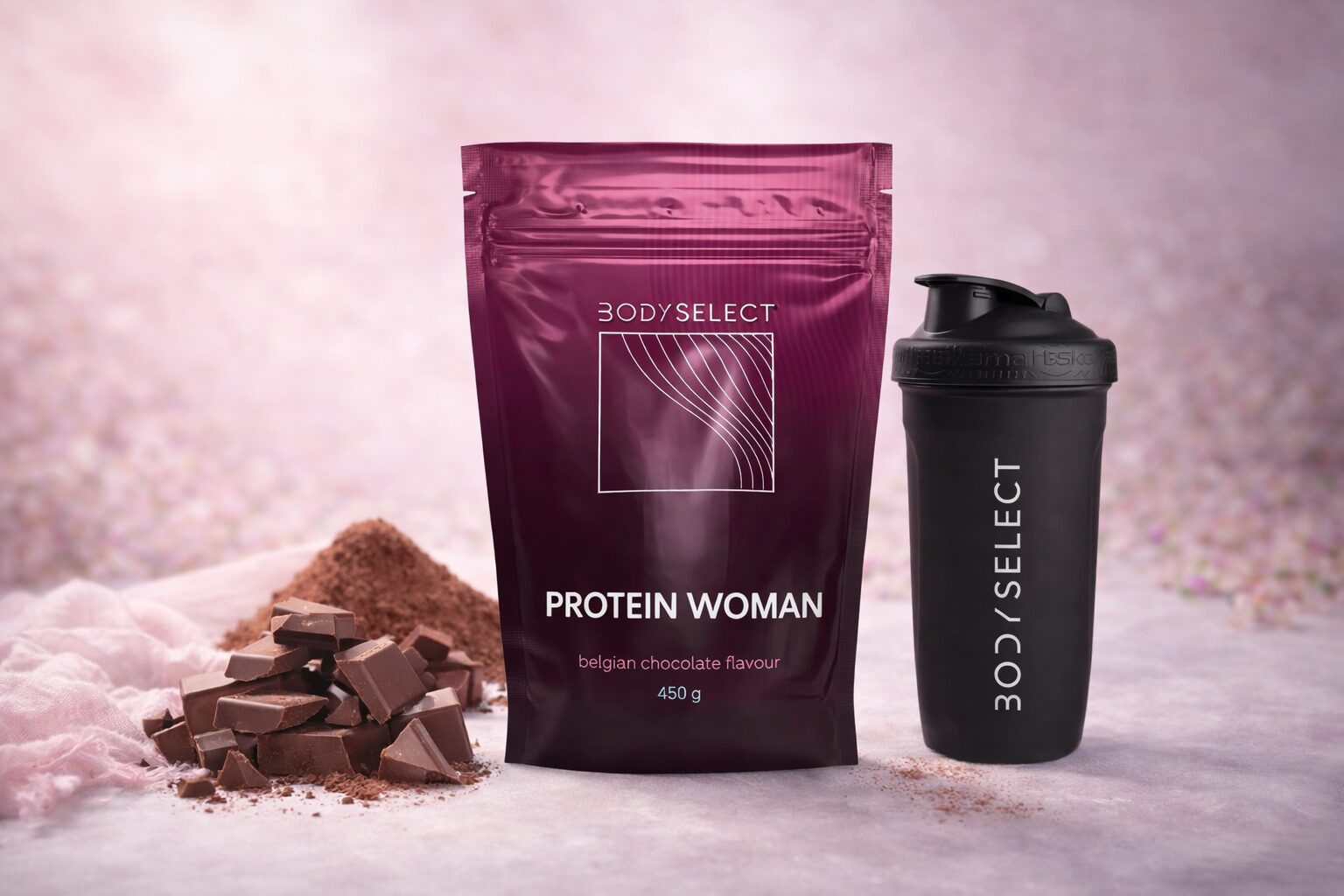 Whey woman proteín belgická čokoláda 450g, elasticita kože, BodyMind