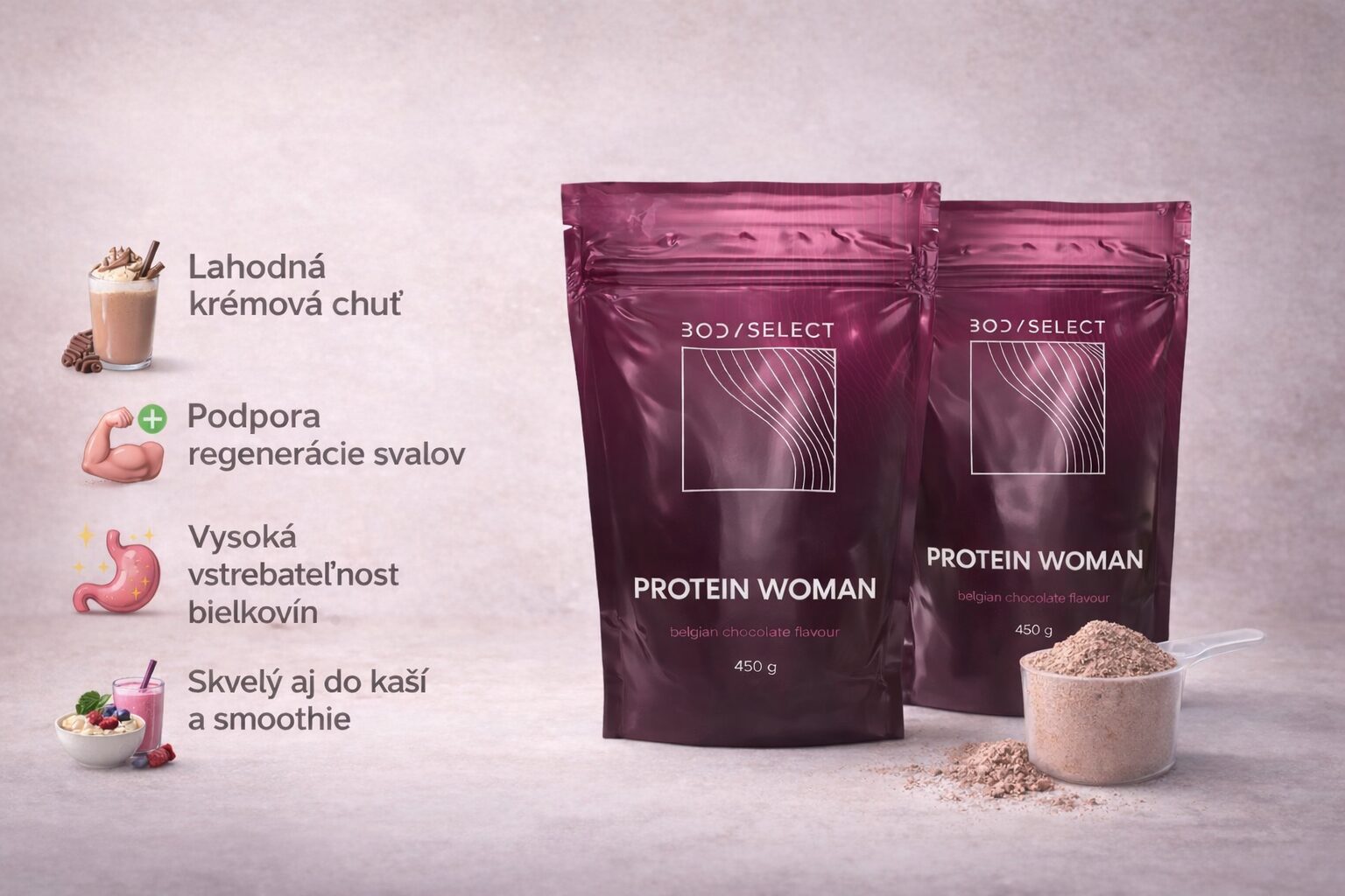 Woman proteín Belgická čokoláda, fitnes proteín pre ženy, BodyMind