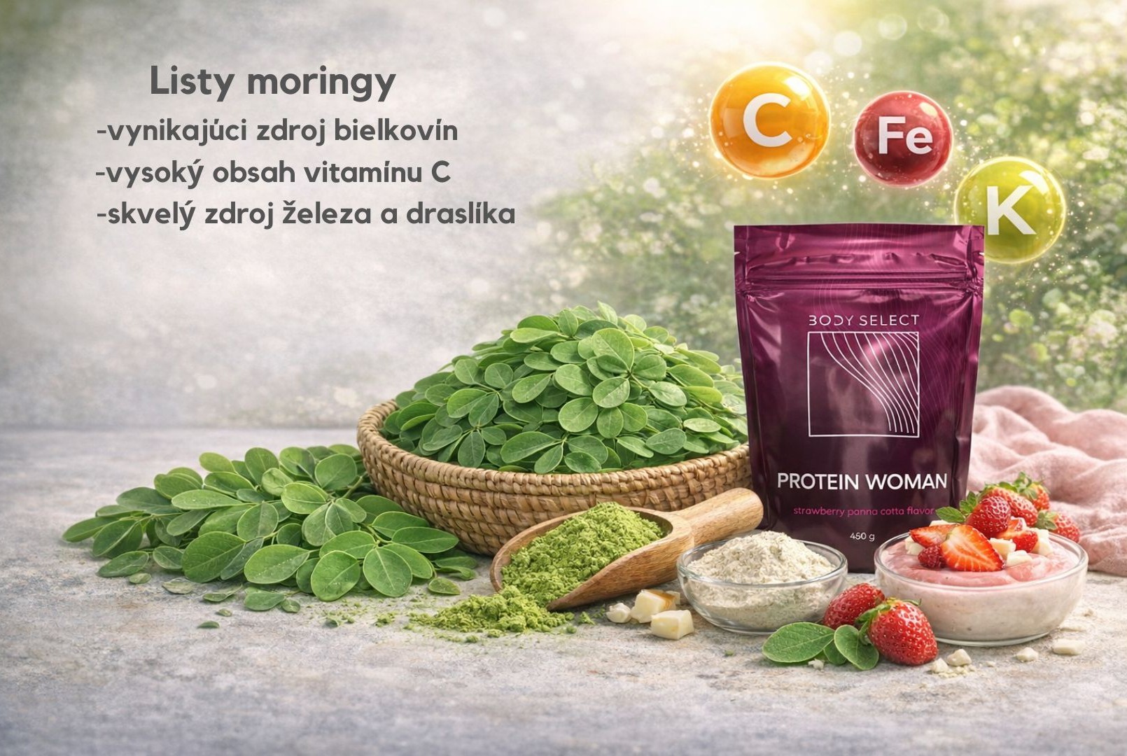 Woman proteín Jahoda-panna cotta, vysoký obsah bielkovín, BodyMind