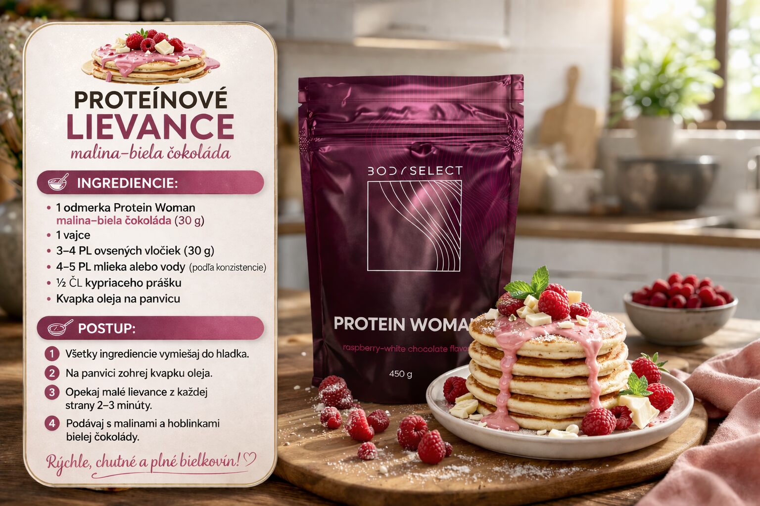 Malinovo-čokoládové lievance s woman proteínom,BodyMind