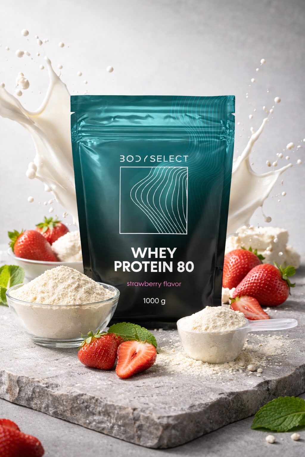 Whe proteín jahodový, na rast svalov, BodyMind