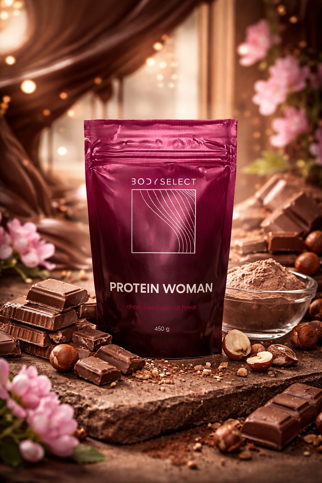 Woman protein 450g Čokoláada lieskový orech, zdravé svaly, BodyMind