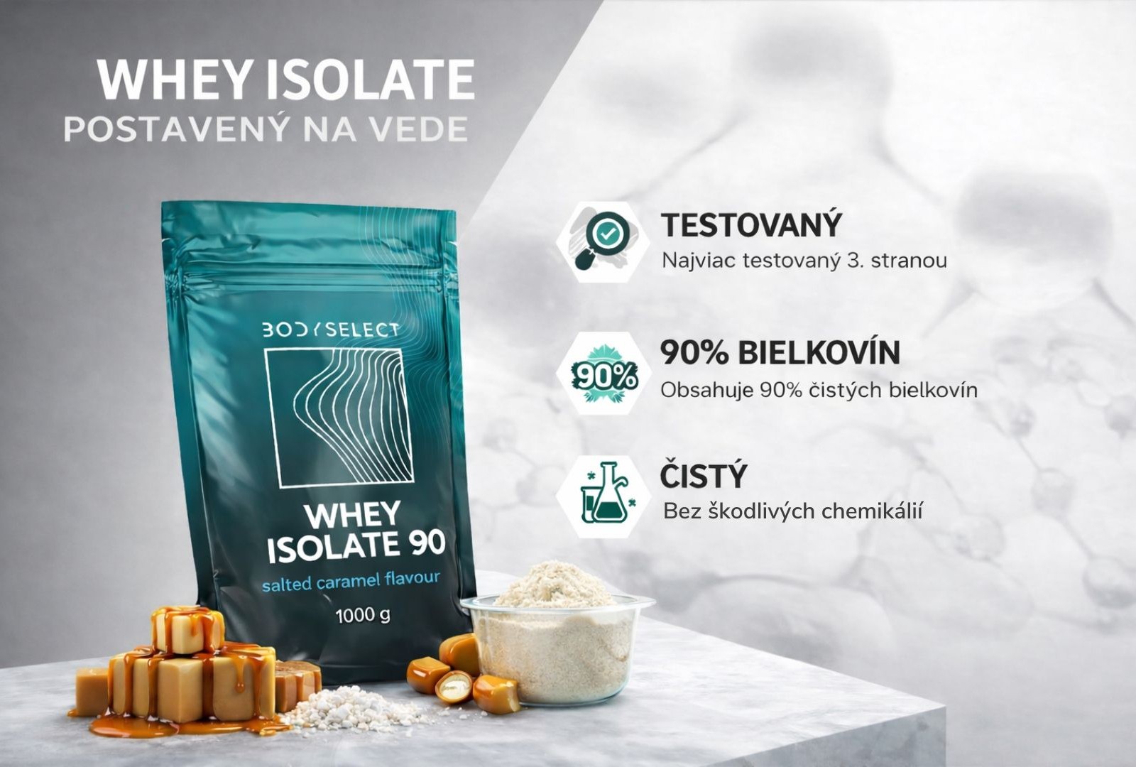 Whey isolate na podporu imunitného systému od BodyMind.sk Whey isolate Slaný karamel, podpora imunitného systému, BodyMind