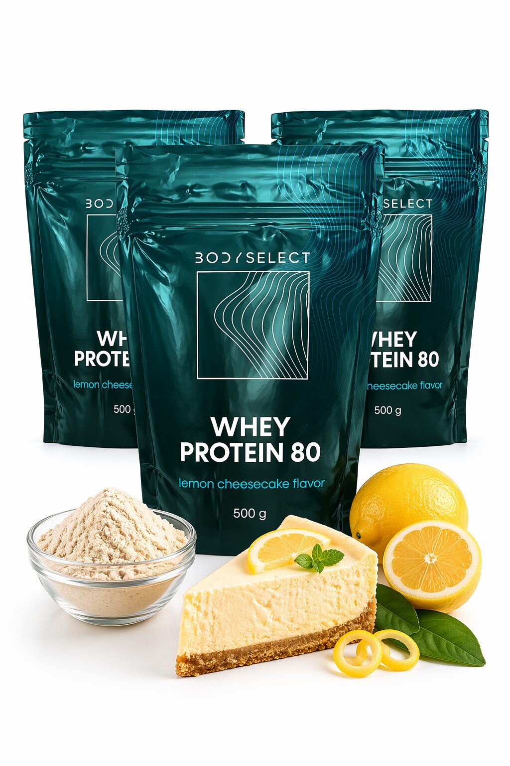 Srvátkový proteín Citrónový cheesecake 500 g, najlepší proteín pre svaly, BodyMind