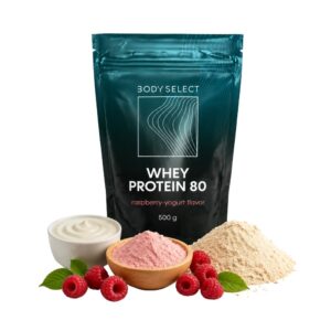 Srvátkový proteín Malina yogurt 500 g, vysoký obsah bielkovín, BodyMind