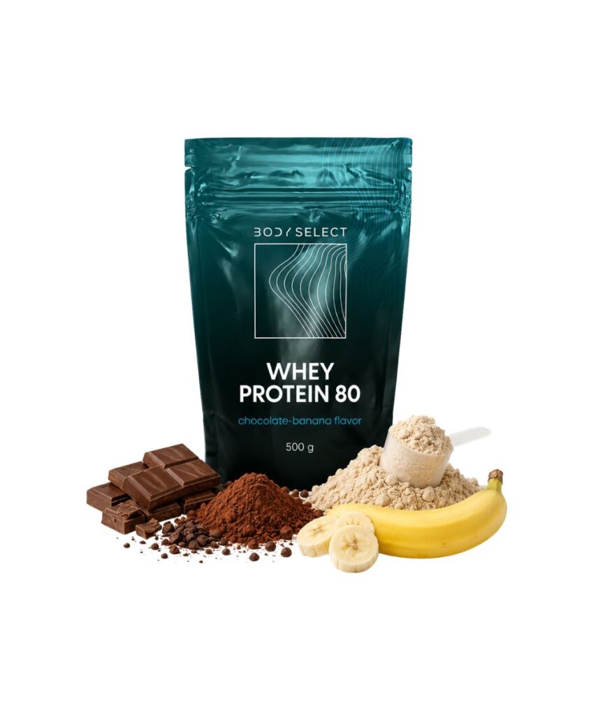 Srvátkový proteín Čokoláda-banán 500 g, vysoký obsah bielkovín, BodyMind