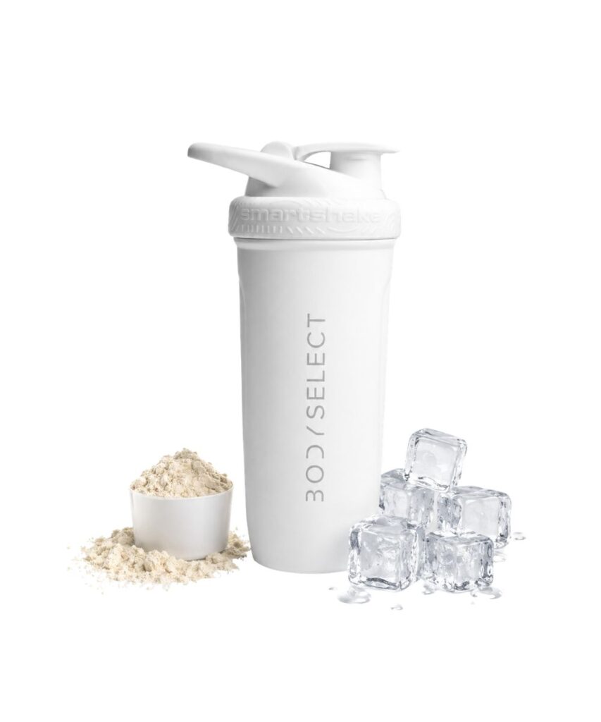 Nerezový shaker biely 900ml, do gymu a fitka, BodyMind