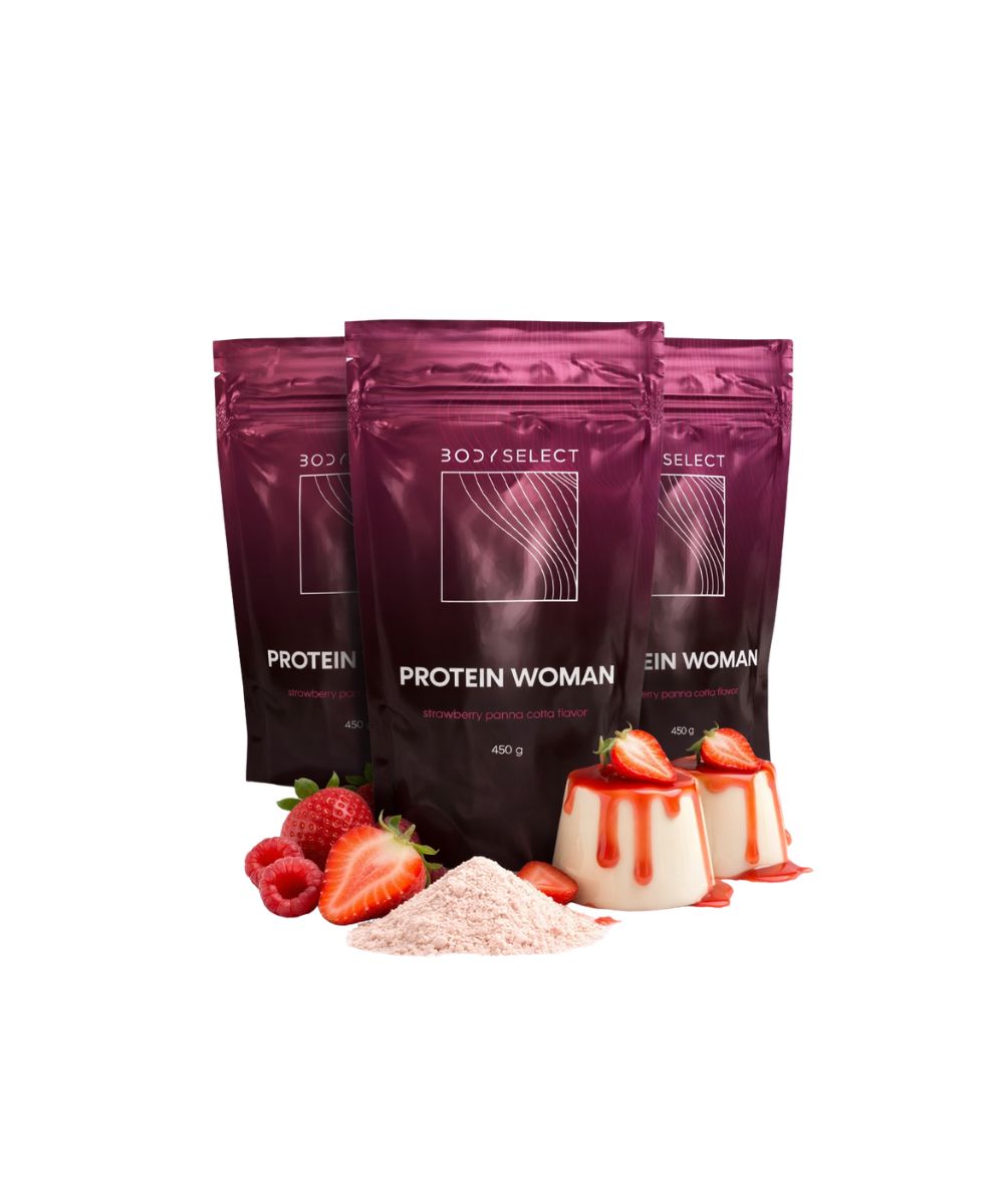 Dámsky proteín Jahoda panna-cotta, bielkoviny pre rýchlu regeneráciu, BodyMind
