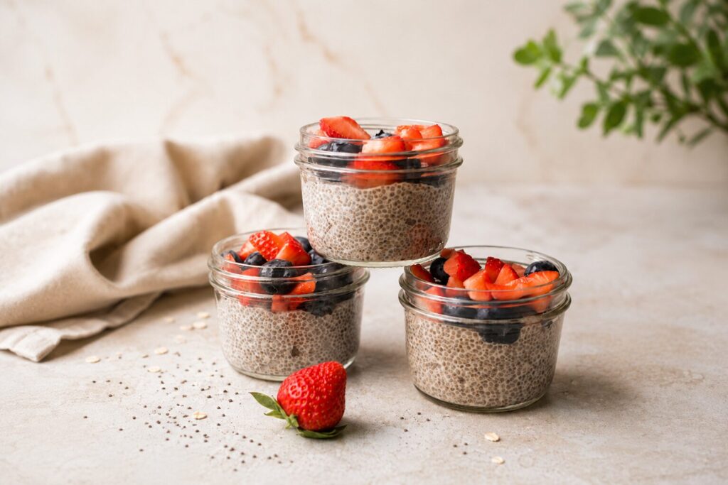 Chia puding s vanilkovým proteínom, vysoký obsah vlákniny a bielkovín, BodyMind