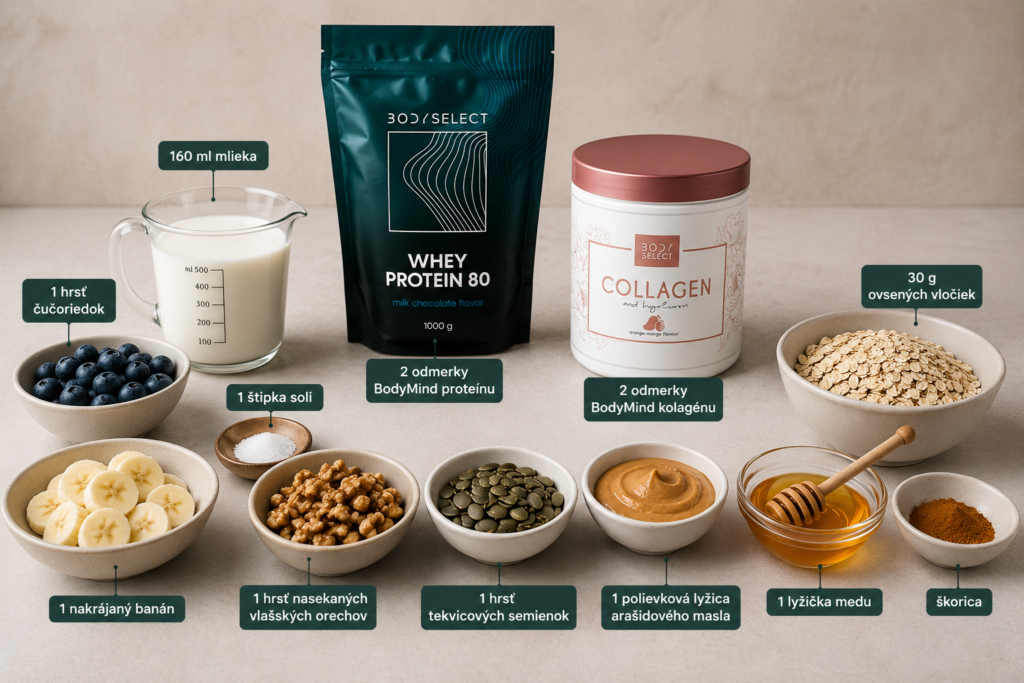 Proteínové ovsené vločky, potraviny a postup na zdravý fitnes recept od BodyMind